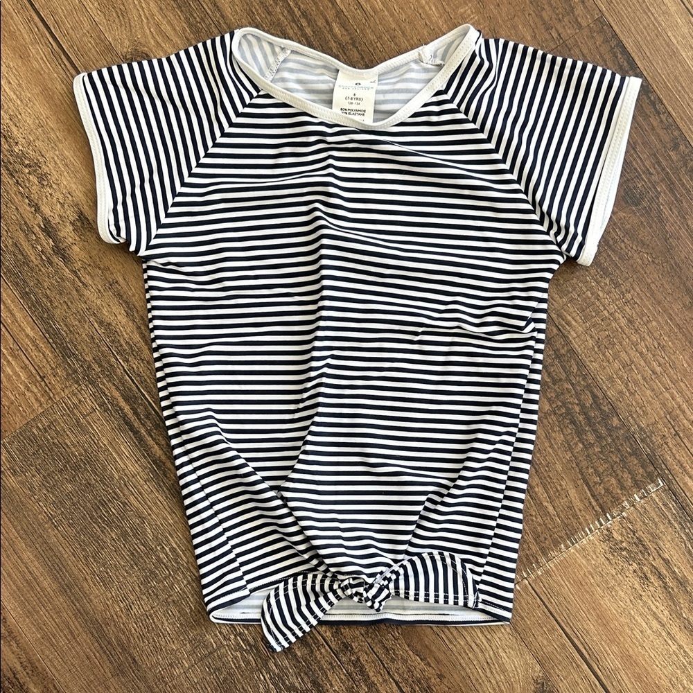 UPF50+ Striped Short Sleeve Top with Knot Detail